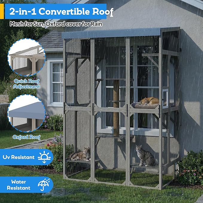 Window Catio Outdoor Cat Enclosure for Indoor Cats, 99.5" Tall Outdoor Cat Patio Cat House with Ultra-Fine Mesh, Large Expandable Perch for Window, 8 Jump Platforms, Scratching Post, Keep Bugs Out