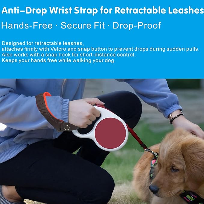 Wrist Strap for Retractable Dog Leash – Adjustable Safety Band with Soft Neoprene Lining and Lockable Hook for Short-Distance Control，Orange Red