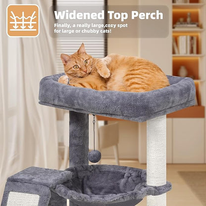 YOUPET Cat Tree with Cat Scratching Post for Indoor Cats, Cat Tower with Scratching Board and Playful Toy Balls, Cat Tree Tower with Cozy Hammock,Grey