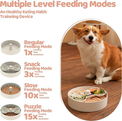 Puzzle Feeder Slow Feeder Dog Bowl for Large Dogs with Non-Slip Base - Adjustable Speed Design, Removable Puzzle Inserts & Dishwasher Safe, Pink