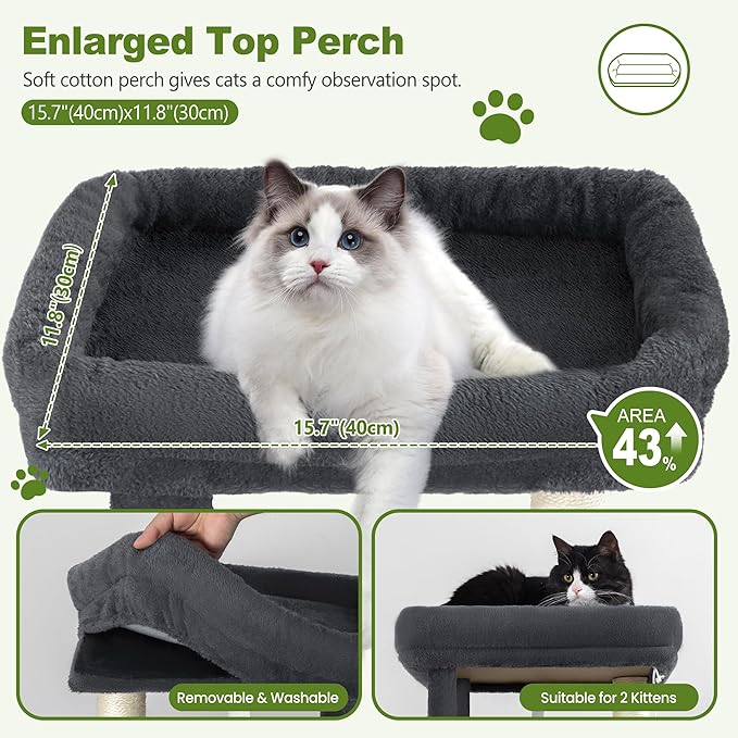 Small Cat Tree Tower for Indoor Cats, 40 In Medium Multi-Level Compact Cat House Bed with 2 Condos, Large Platform Perch, Sisal Scratching Post, Hammock, Cat Climbing Stand for Kitty kitten(Dark Grey)
