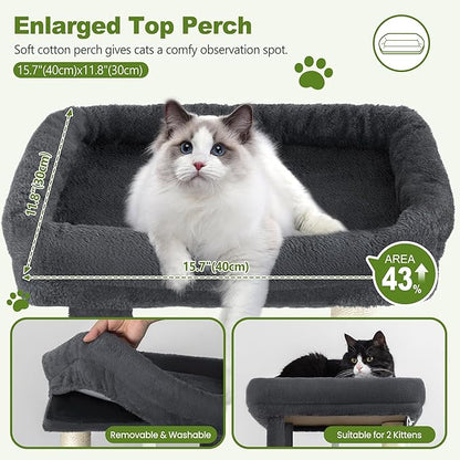 Small Cat Tree Tower for Indoor Cats, 40 In Medium Multi-Level Compact Cat House Bed with 2 Condos, Large Platform Perch, Sisal Scratching Post, Hammock, Cat Climbing Stand for Kitty kitten(Dark Grey)