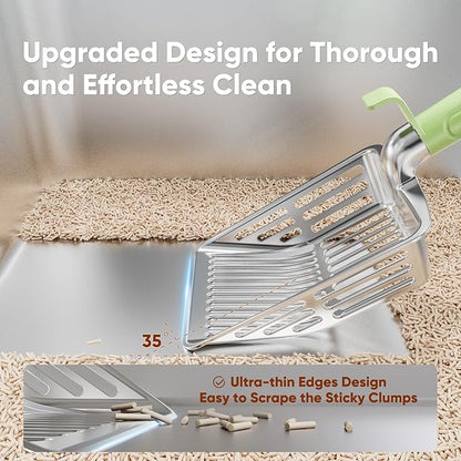 Metal Cat Litter Scoop, Large Cat Scooper with Deep Shovel & Dual Sifting Holes for Fast & Precise Sifting, Space Aluminum Kitty Litter Scooper with Long Handle & Easy-to-Hang Hook - Mint