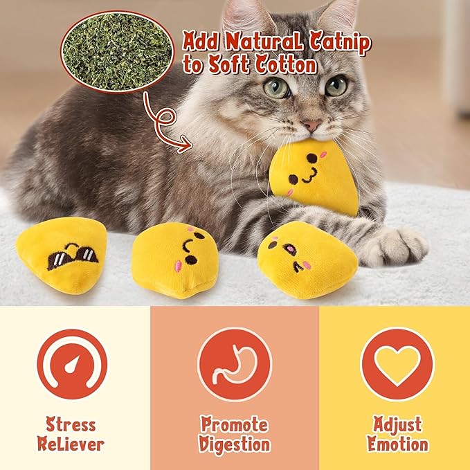 L1rabe Nuggets Catnip Stuffed Toys - 5Pcs Black Cat Appreciation Day Funny Yellow Fried Chicken Nuggets Indoor Cat Toys, Kitten Chew Bite Kick Interactive Supplies for Pet Lovers Kitten Birthday Gift