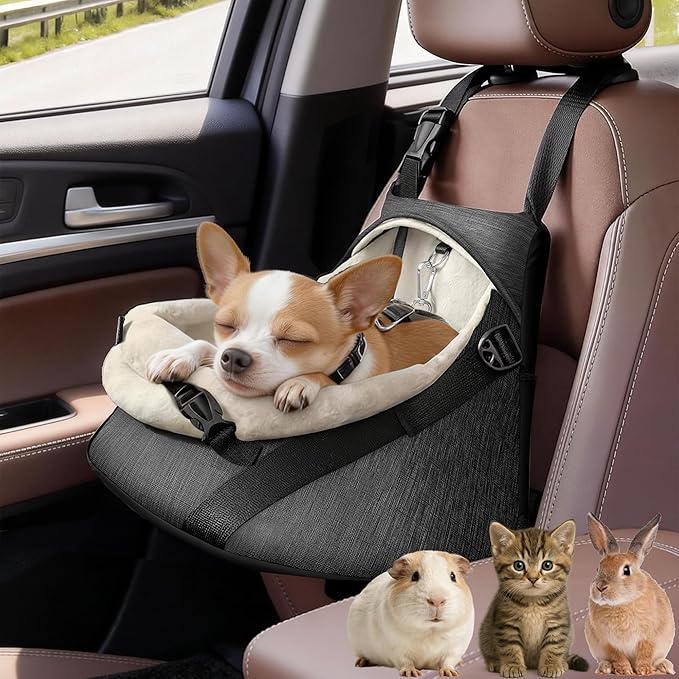 YUDODO 1-7lbs Tiny Dog Car Seat for Teacup Chihuahua Yorkie Luxury PU Leather Small Dog Booster Seat with Safety Belt, Soft Cushion, Gray