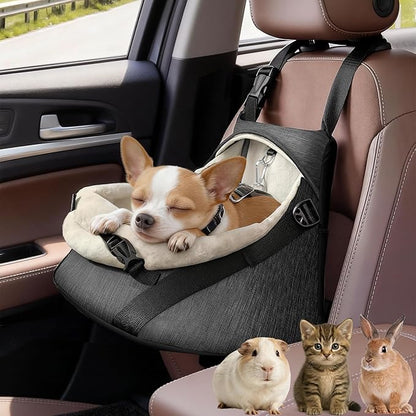 YUDODO 1-7lbs Tiny Dog Car Seat for Teacup Chihuahua Yorkie Luxury PU Leather Small Dog Booster Seat with Safety Belt, Soft Cushion, Gray