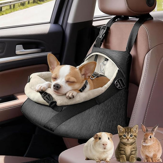 YUDODO 1-7lbs Tiny Dog Car Seat for Teacup Chihuahua Yorkie Luxury PU Leather Small Dog Booster Seat with Safety Belt, Soft Cushion, Gray
