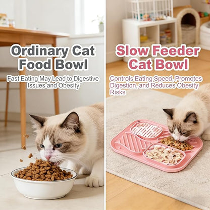 AZY 3-Piece Slow Feeder Cat Bowl and Lick Mat Set – Silicone Cat Treat Spoon & Feeding Mat for Wet Food, Enrichment and Slow Eating (Pink)