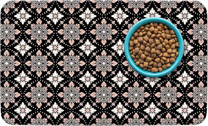 Patterned Cat & Dog Bowl Mat for Food and Water, 12"×20" Quick Dry Absorbent Pet Feeding Mat, Eco-Friendly Dog Placemat
