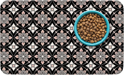 Patterned Cat & Dog Bowl Mat for Food and Water, 12"×20" Quick Dry Absorbent Pet Feeding Mat, Eco-Friendly Dog Placemat