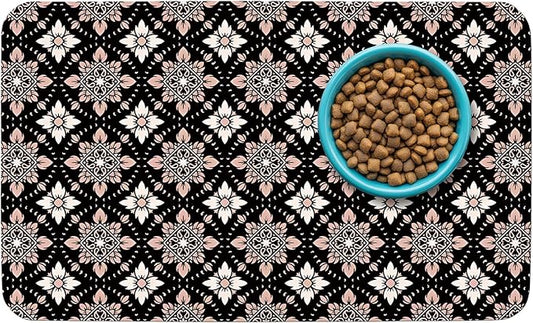 Patterned Cat & Dog Bowl Mat for Food and Water, 12"×20" Quick Dry Absorbent Pet Feeding Mat, Eco-Friendly Dog Placemat