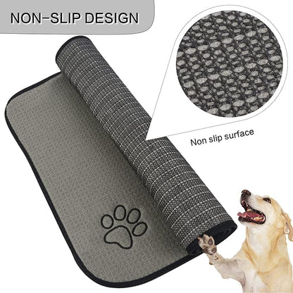 SINLAND Microfiber Pet Bowl Mat Dog Cats Feeding Mats for Food and Water Dish Drying Mat with Anti-Skid Backing 14.2Inch x 24Inch Grey