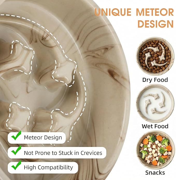 Stoneware Slow Feeder Dog Bowls Small Breed, 0.6 Cups Slow Eating Dog Bowl with Marble Pattern Design, Weighted Anti Gulping Food Bowl, Non Slip Puzzle Maze Pet Dishes for Fast Eaters, 6 inch