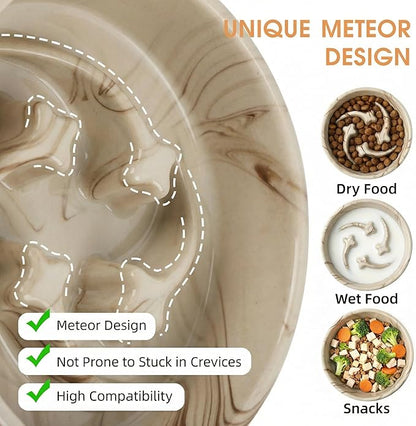 Stoneware Slow Feeder Dog Bowls Small Breed, 0.6 Cups Slow Eating Dog Bowl with Marble Pattern Design, Weighted Anti Gulping Food Bowl, Non Slip Puzzle Maze Pet Dishes for Fast Eaters, 6 inch
