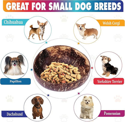 Raised Dog Bowl for Small Dogs - Elevated Natural Coconut Shell Bowl with Wood Stand - Around 20-oz Capacity - Suitable of Wet and Dry Dog Foods