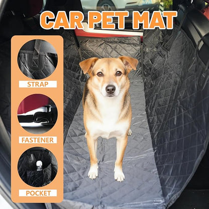 2-in-1 Dog Car Seat Cover & Dog Car Pet Bed Mat for Back Seat, Waterproof Pet Hammock with Soft Plush Cushion, Nonslip Backseat Protector for Dogs, Fits Cars SUVs Trucks