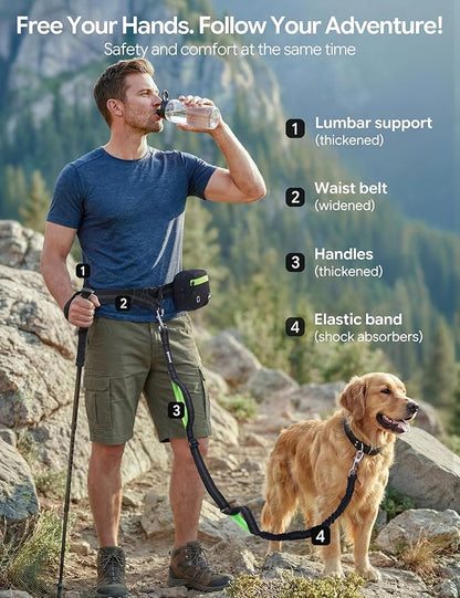 Hands Free Dog Leash, Running Waist Belt with Pouch Removable & Multifunctional| Shock Absorbing Bungee| Thickened Lumbar pad & Comfortable Dual Handles|Dog Walking, Training for 11-33lbs Puppy