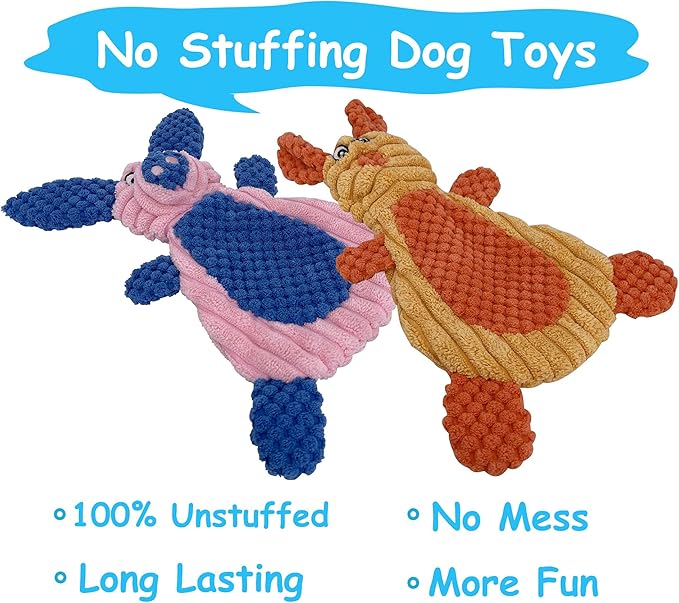 Comtim 2 Pack Durable Dog Chew Toys, Unstuffed Squeaky Dog Toys for Small Dogs and Puppies