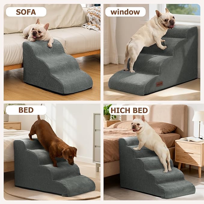 Dog Ramp and Stairs for Small Dogs & Cats,3-Step Pet Stairs for Couch Sofa and Chair,Indoor Anti-Slip Dog Stairs for Old Cats and Puppy