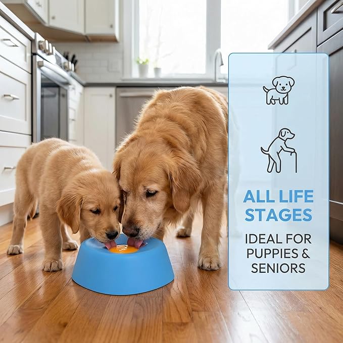 Dog Lick Bowl for Liquid Treats, Slow Feed Dog Bowl with Rolling Core, Food‑Grade Rubber Licking Bowl for Bone Broth & Yogurt,Anti‑Slip Base for Puppies and Dogs (Black)