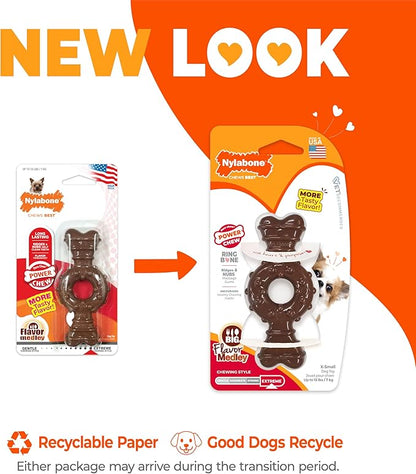 Nylabone Ring Bone Power Chew Toy for Dogs, Durable Dog Toys for Aggressive Chewers, Dog Chew Bone, Long Lasting Flavor Medley Flavor, For X-Small Dogs - Up to 15 lbs, 1 Count