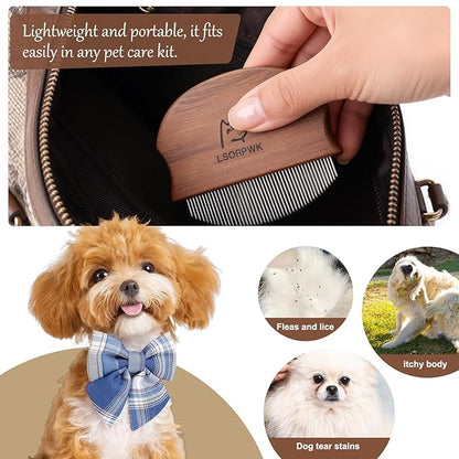 Eye Comb for Dogs & Cats,Wooden Tear Stain Remover for Pets,Gentle Grooming Tool with Rounded Tips,Flea Comb for Small Dogs.