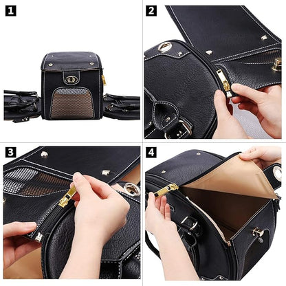 PetsHome Dog Carrier Purse, Pet Carrier, Waterproof Premium Leather Pet Travel Portable Bag Carrier for Cat and Small Dog Home & Outdoor Medium Black