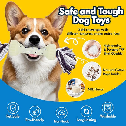 Glow-in-The-Dark Dog Toy – Interactive Fetch, Tug & Treat Puzzle for Small Dogs, 13” Lightweight Flying Disc with Dental Cleaning Texture, TPR & Rope Calming Chew Toy for Anxiety Relief