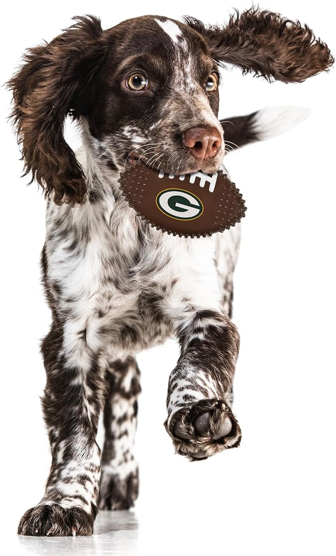 NFL Green Bay Packers Mega- Chew Hard Nylon Bacon-Flavored Dog Bone Football Chew Toy Interactive Tasty Fun Dog Chewy Toys Indestructible Strong Durable Tough Pet Biting Playtoy for Aggressive Chewers