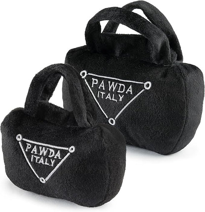 Haute Diggity Dog Pawda Handbag, Plush Designer Dog Toys with Interactive Squeaker, Stimulating Pet Enrichment - Dog Birthday Toy - Machine-Washable & Safe Materials for All Breeds, Size Small