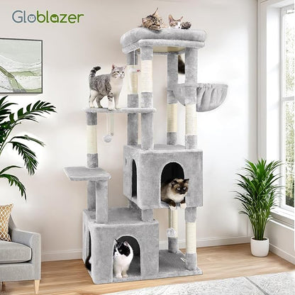 Globlazer Cat Tower for Indoor Cats, Heavy Duty Cat Trees for Large Adult Big Cats Maine Coon Cat Tree Tower with Scratching Post, Extra Large Top Perch, Cat Condos, F61, Cloud Grey, 61inch