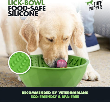 Tuff Pupper Lick Bowl for Dogs | Standard Size Slow Feeder Bowl | Four Textures for Dog Anxiety & Boredom | Silicone Lick Mat | Easy Clean Dishwasher Safe | Stable & Wobble Modes | NOT for Chewing
