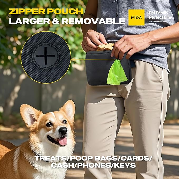 Fida 3-in-1 Hands Free Dog Leash with Zipper Pouch, Bungee & Reflective Straps – Adjustable 5-8ft Crossbody/Waist Running Leash for Dogs, Detachable Traffic Handle for Safe Walking & Jogging