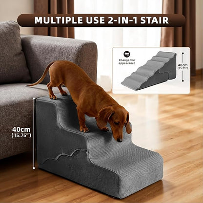 Mestuel Dog Stairs for Small Dogs Cats, Small Pet Stairs Steps, Foam 3-Tier Pet Stairs Steps for Couch Sofa, Dog Ramp Ladder Indoor with Nonslip Bottom &Washable Cover, Beige