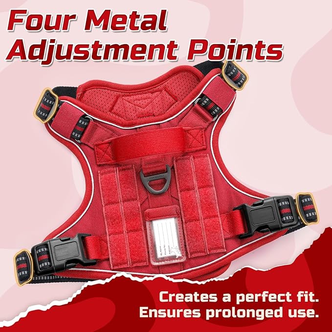 rabbitgoo Tactical Dog Harness for Large Dogs, No Pull Military Service Vest with Handle & Molle, Easy Control for Training Walking, Adjustable Reflective Straps, Red, XL