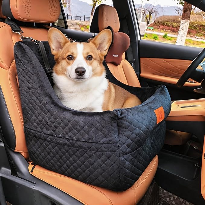 Dog Car Seat for Medium Dogs Up to 35lbs, Pet Booster Seat with 2 Safety Belts, Detachable Washable, Non-Slip Stable Base, Portable Puppy Car Seat for Travel & Outdoor Daily Use