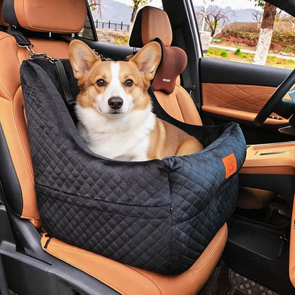 Dog Car Seat for Medium Dogs Up to 35lbs, Pet Booster Seat with 2 Safety Belts, Detachable Washable, Non-Slip Stable Base, Portable Puppy Car Seat for Travel & Outdoor Daily Use