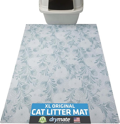 Drymate Cat Litter Box Mat, Litter Trapping Mat, Waterproof, Urine-Proof, Absorbent, Machine Washable, Soft on Paws, Contains Mess, Protects Floors, Kitten Supplies, Light Blue, 29x36 XL