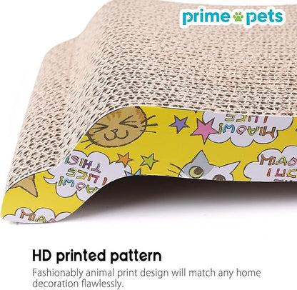 PrimePets Cat Scratcher Lounge 2-Pack, Reversible Wave Cat Scratch Pad for Scratching, Sleeping & Playing, Durable Corrugated Cardboard Cat Bed for Kittens & Small Cats, Includes Catnip