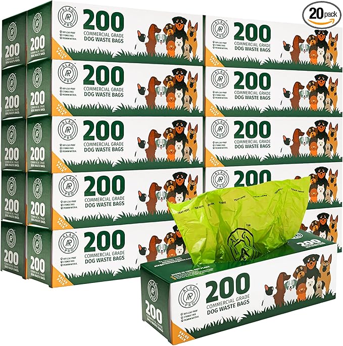 ALAGPRO® 4,000 Commercial Grade Dog Waste Station Refill Roll Bags, Fits Any Pet Waste Station - 45% Thicker than Competitor Bags - 20 Rolls of 200 Bags for Backyard, Parks & HOA's
