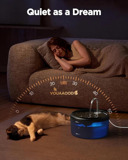 Cat Water Fountain for Cats Inside: Pet Water Fountain - Auto Cat Drinking Fountain - Faucet Pet Water Dispenser with LED Light - Silent Water Bowls for Small Animal - 80oz/2.4L Waterer with 9 filters