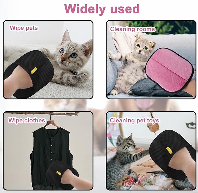 Double-Sided Pet Grooming Gloves, Electrostatic Versatile Static Pet Hair Remover Glove Reusable Static Cat Grooming Tools for Carpet Couch Clothing Furniture Supplies (Pink)