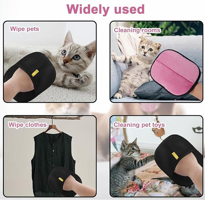 Double-Sided Pet Grooming Gloves, Electrostatic Versatile Static Pet Hair Remover Glove Reusable Static Cat Grooming Tools for Carpet Couch Clothing Furniture Supplies (Pink)