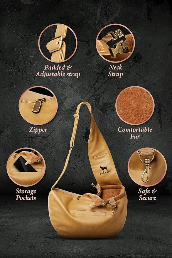 Noah & Paw Dog Sling Carrier for Small Dogs 5-18lb, Dog Sling for Small Dogs and Cats, Dog Carrier with Adjustable Padded Strap, Vegan Leather Lined with Fur, 3X Safety Features, Machine Washable