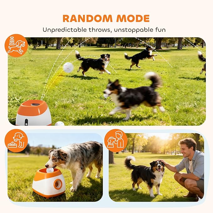 PawHut Automatic Dog Ball Launcher, Rechargeable Dog Ball Thrower with Remote Control, 3 Adjustable Distance (40ft/60ft/80ft), 6 ETPU Tennis Fetch Toys 2.5", Low Noise, for Medium Large Breeds, Orange