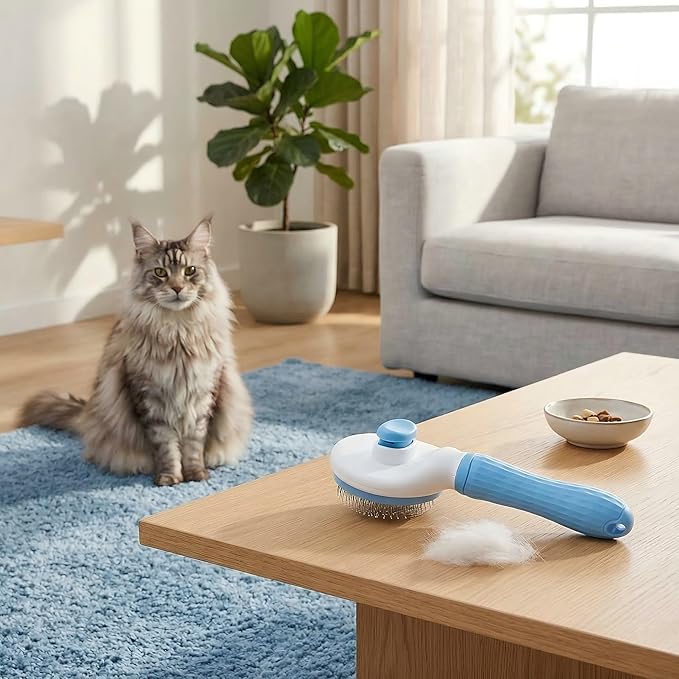 Dog Cat Shedding Brush, Self Cleaning Deshedding Tool for Undercoat, Grooming Rake for Long Short Hair Pets, Skin Friendly Fur Remover