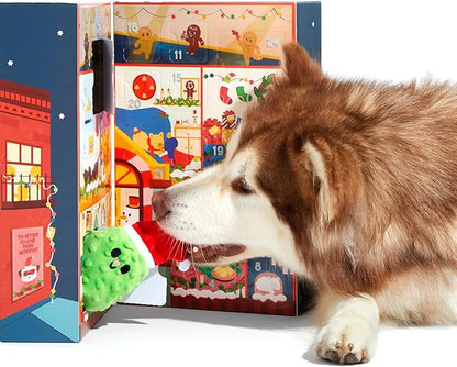 Barkbox Dog Advent Calendar – Holiday Gift Box with 8 Festive Plush Dog Toys & 16 Bakery-Style Treats – Squeaky, Fluffy & Crunchy Surprises for Small to Large Dogs