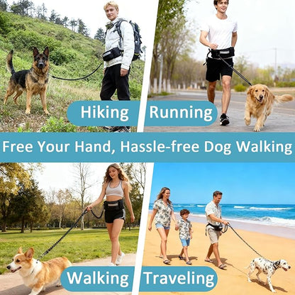 Hands Free Dog Leash, Heavy Duty Waist Leash with Zipper Pouch for Dog Walking, Jogging, Hiking, Adjustable Waist Belt with Pack Retractable Rope,Running Leashes for Medium & Large Dogs