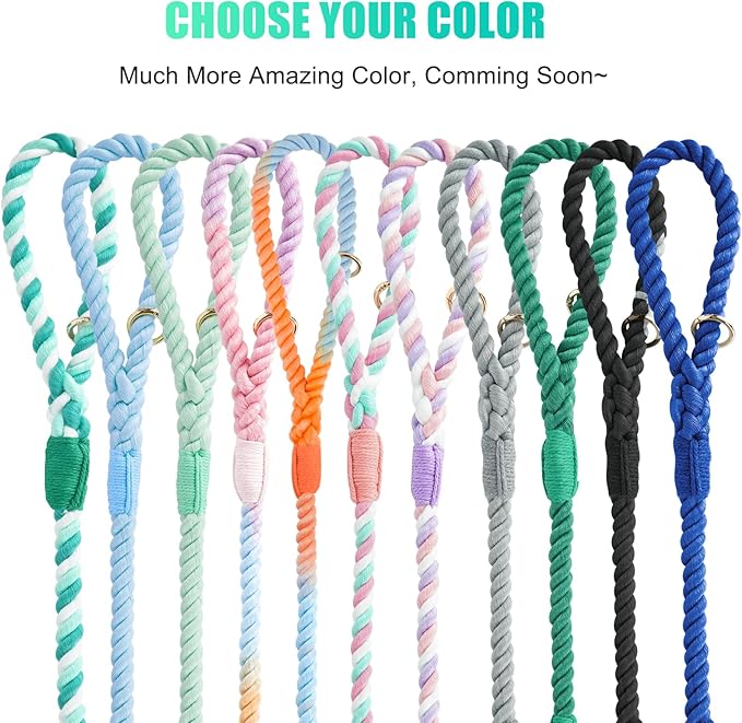 Dog Leash 5 FT Handmade Braided Cotton Rope Leashes for Small Medium and Large Dogs, New Golden Heavy Duty Metal Clasp, Moss Green