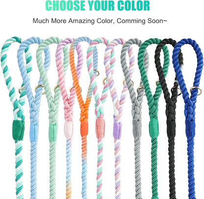 Dog Leash 6 FT Handmade Braided Cotton Rope Leashes for Small Medium and Large Dogs, New Golden Heavy Duty Metal Clasp, Moss Green